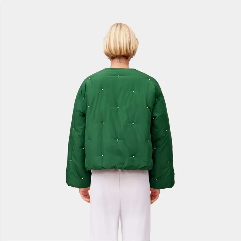NWT SLEEPER Puffer Jacket in Green with Pearl Details Size L/XL NWT $450